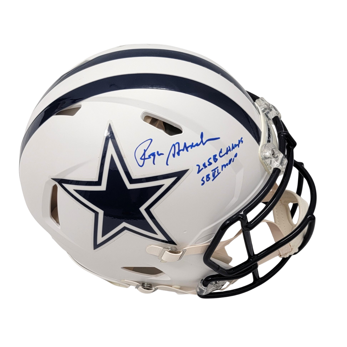 Roger Staubach Autographed Dallas Cowboys Riddell Matte White Authentic Helmet W/SB VI MVP & 2X SB Champs Beckett Authenticated