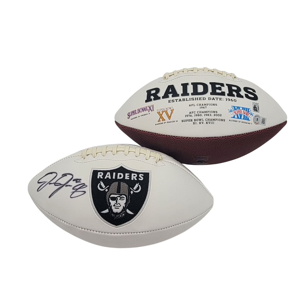 Josh Jacobs Autographed Las Vegas Oakland Raiders Logo Football Beckett Witnessed
