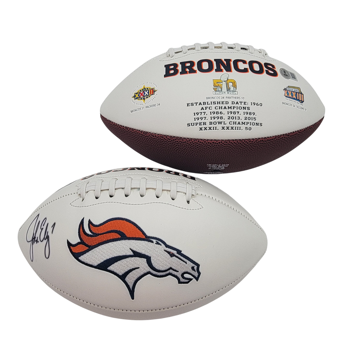 John Elway Autographed Denver Broncos Logo Football Beckett Witnessed