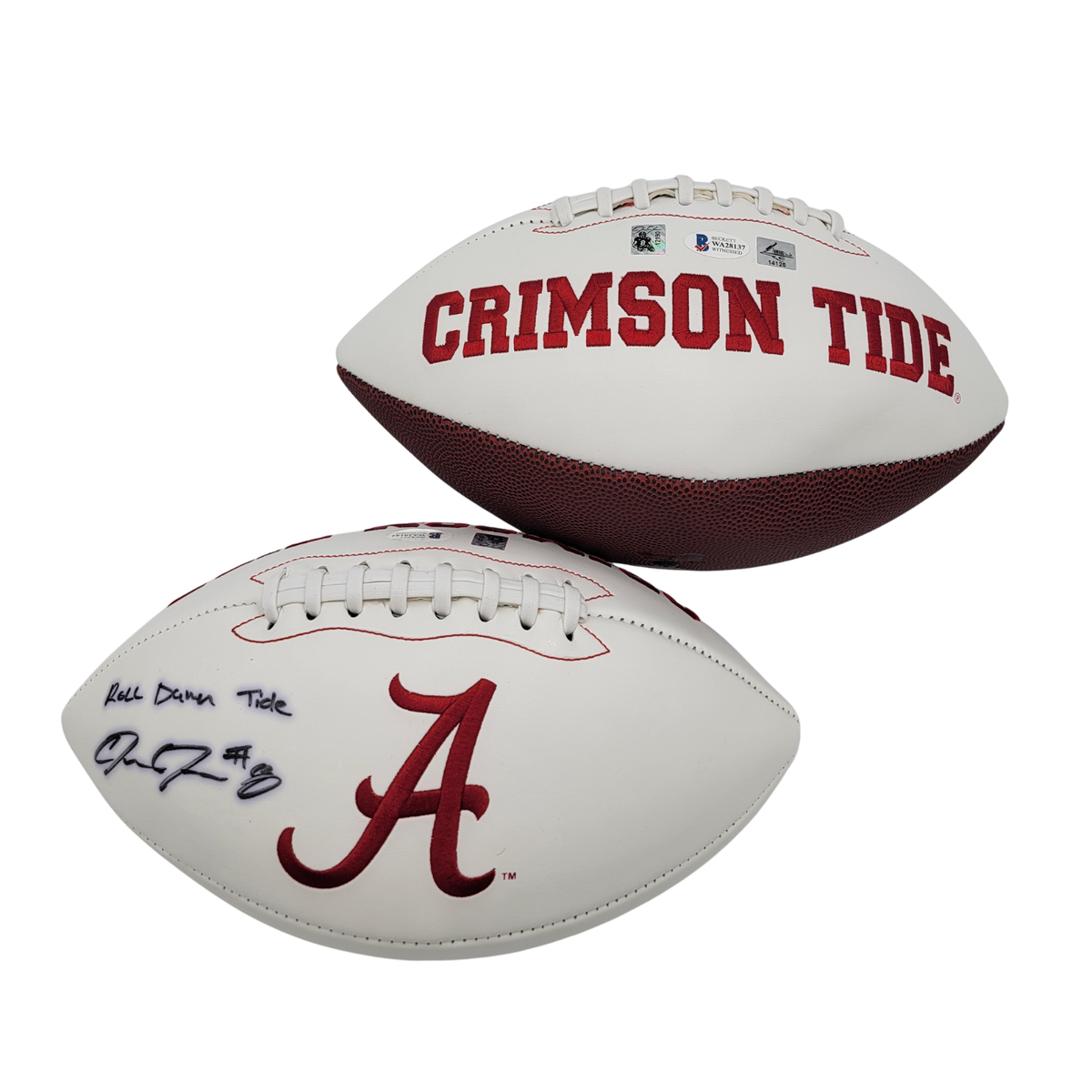 Josh Jacobs Autographed Alabama Crimson Tide Logo Football W/ Roll Damn Tide Beckett Witnessed
