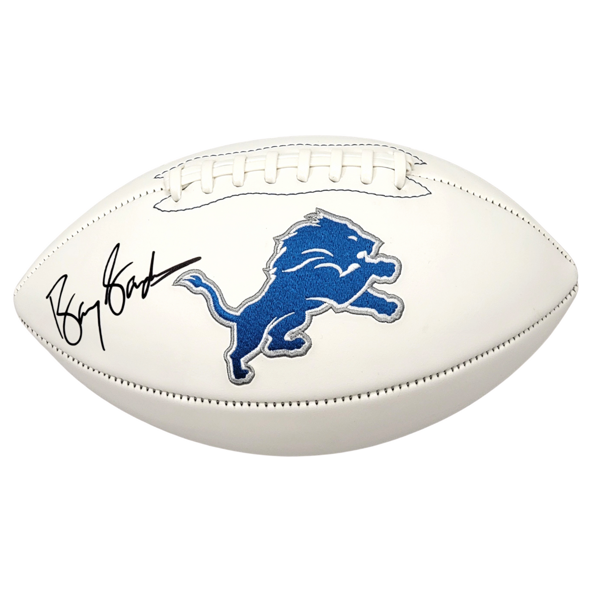 Barry Sanders Autographed Detroit Lions Logo Football Beckett Witnessed