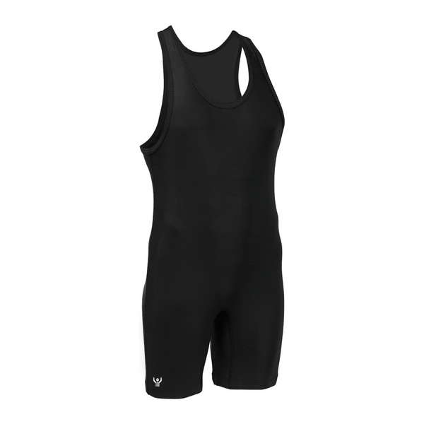 Black wrestling singlet on a white background