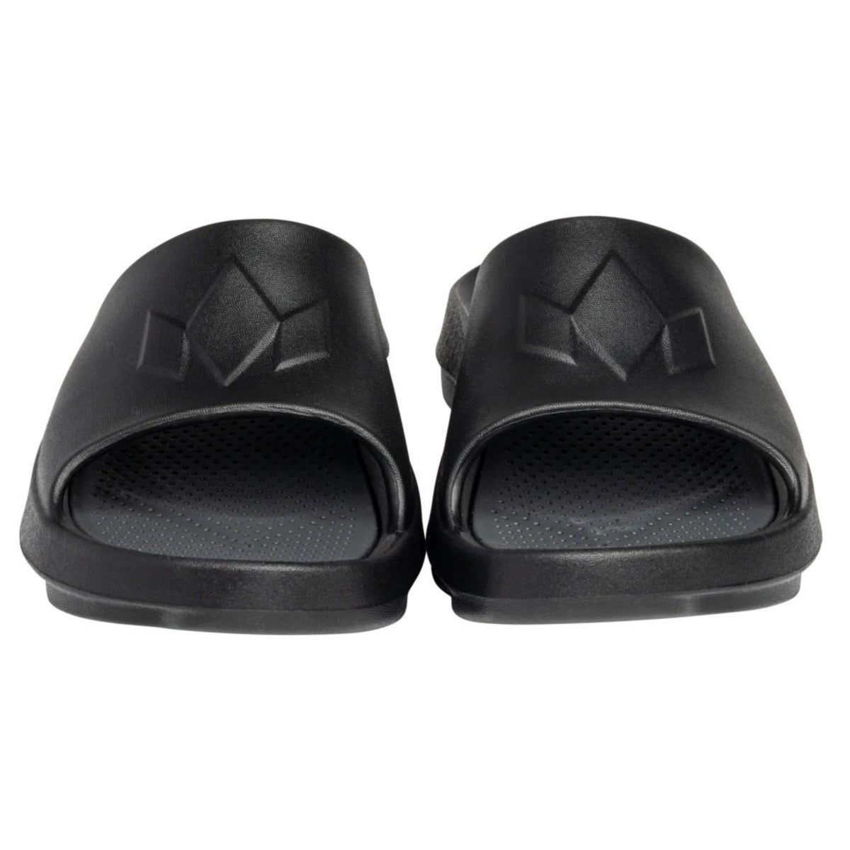 Slip-on recovery slide sandals with cushioned foam construction and open-toe design for comfort and post-activity wear.
