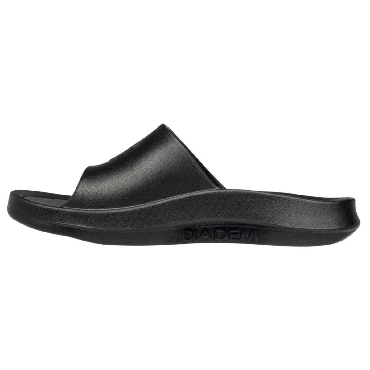 Slip-on recovery slide sandals with cushioned foam construction and open-toe design for comfort and post-activity wear.