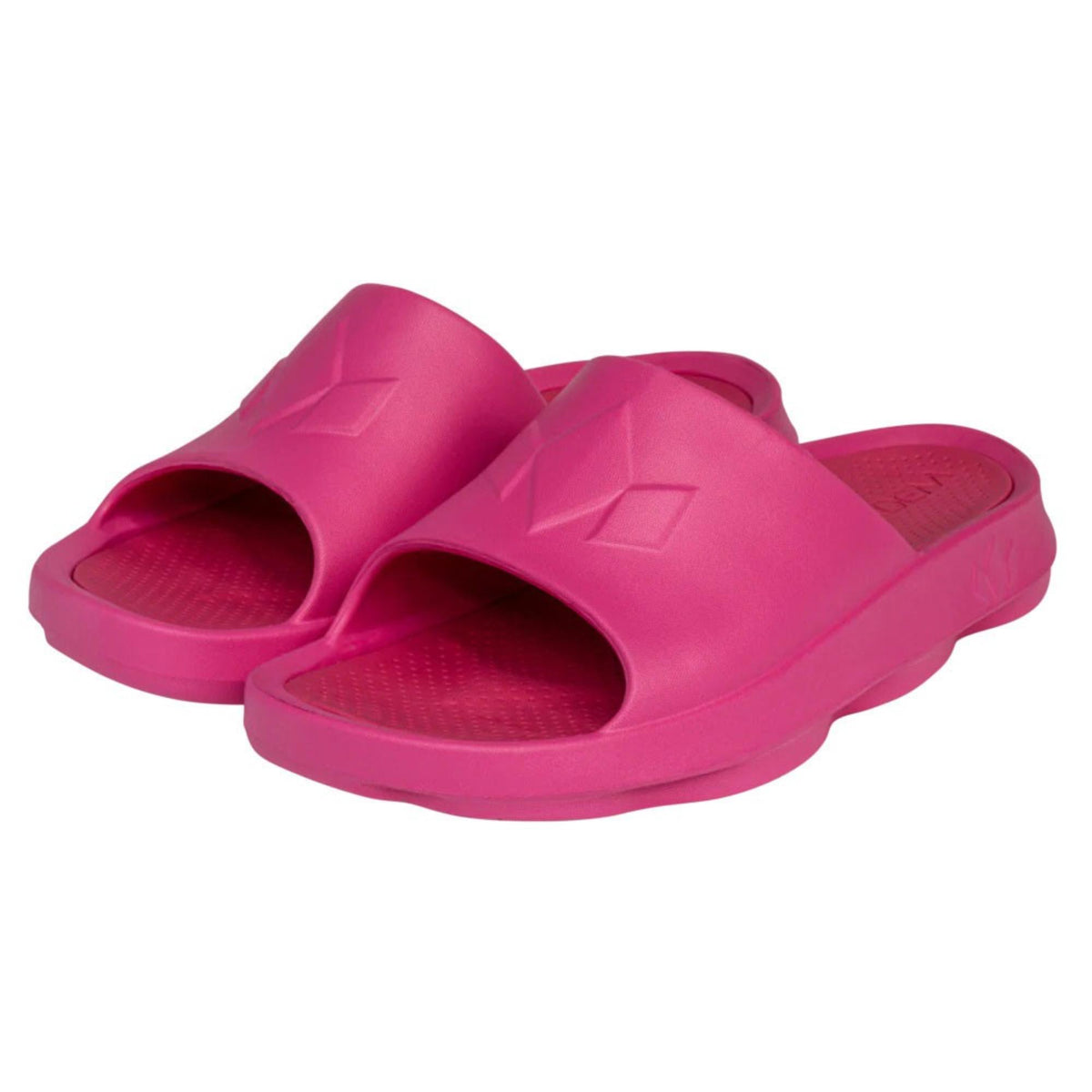 Slip-on recovery slide sandals with cushioned foam construction and open-toe design for comfort and post-activity wear.