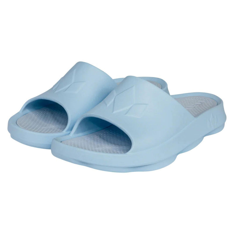 Slip-on recovery slide sandals with cushioned foam construction and open-toe design for comfort and post-activity wear.