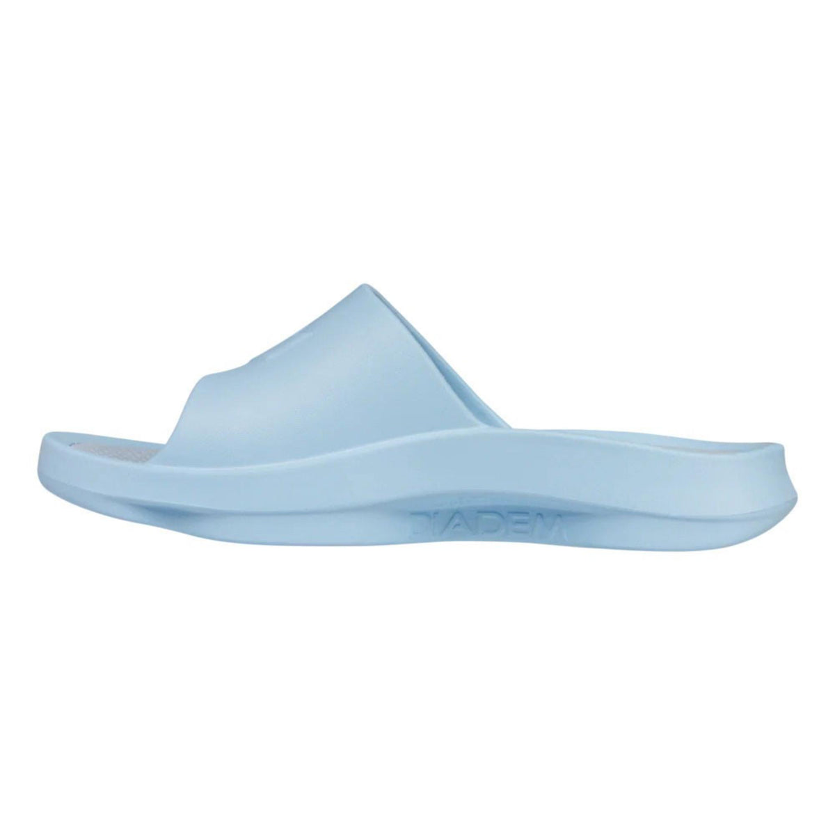 Slip-on recovery slide sandals with cushioned foam construction and open-toe design for comfort and post-activity wear.