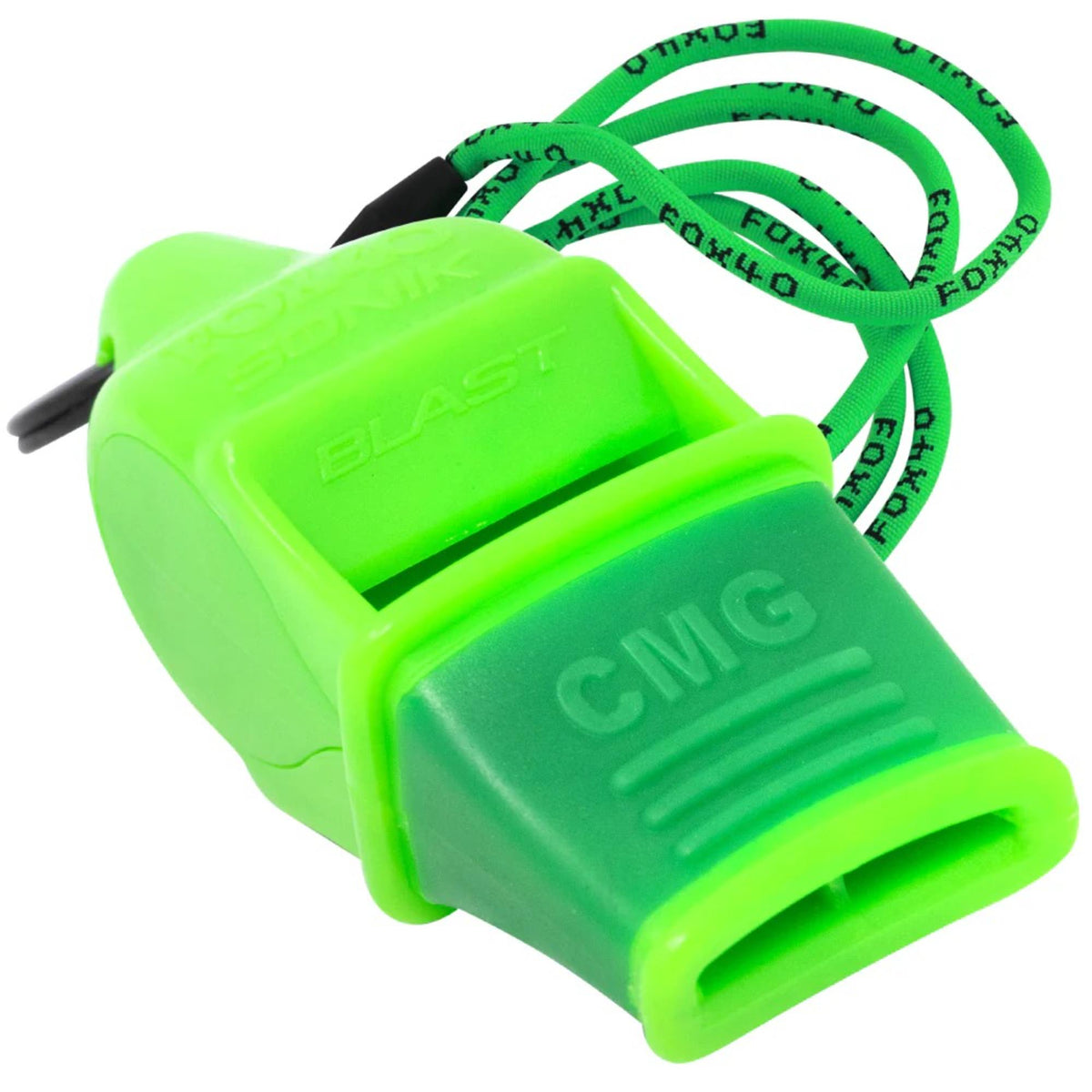 Compact safety whistle with cushioned mouth grip and attached breakaway lanyard for secure and convenient use.