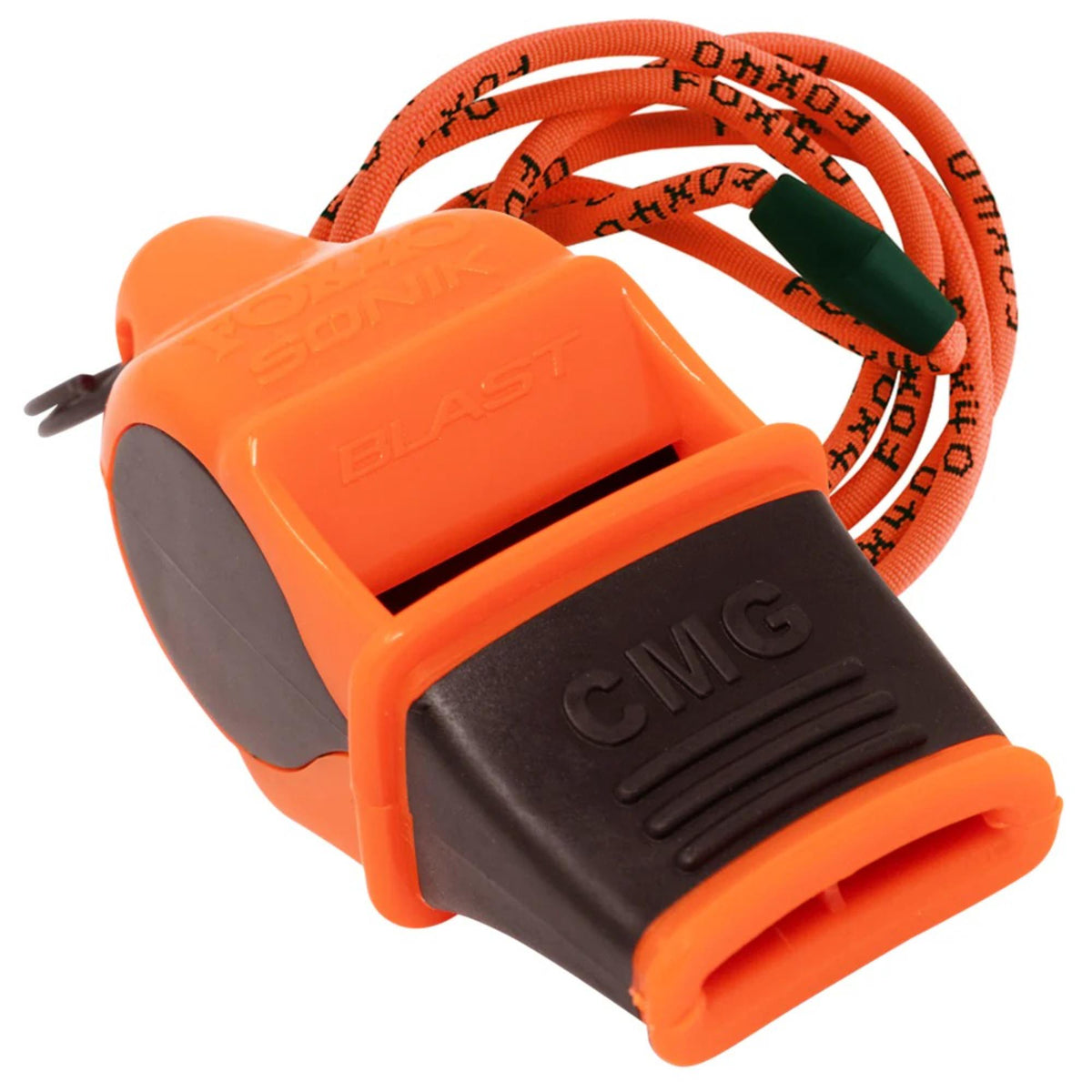 Compact safety whistle with cushioned mouth grip and attached breakaway lanyard for secure and convenient use.