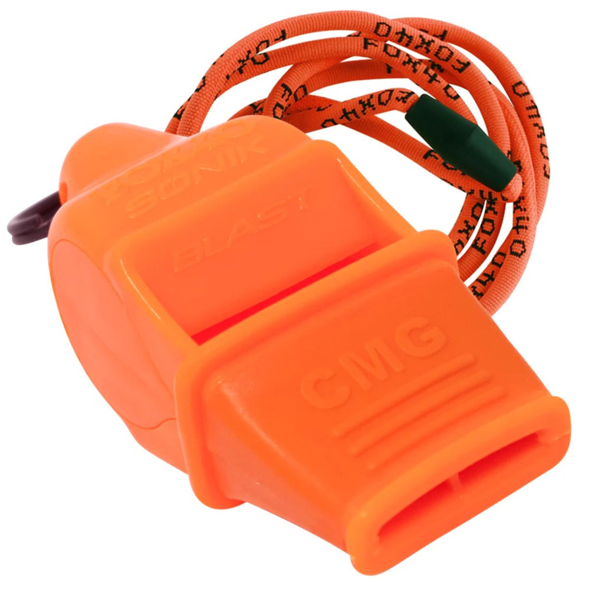 Compact safety whistle with cushioned mouth grip and attached breakaway lanyard for secure and convenient use.