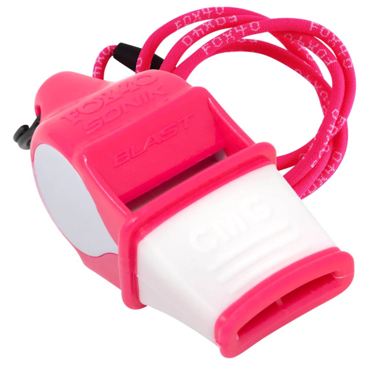 Compact safety whistle with cushioned mouth grip and attached breakaway lanyard for secure and convenient use.