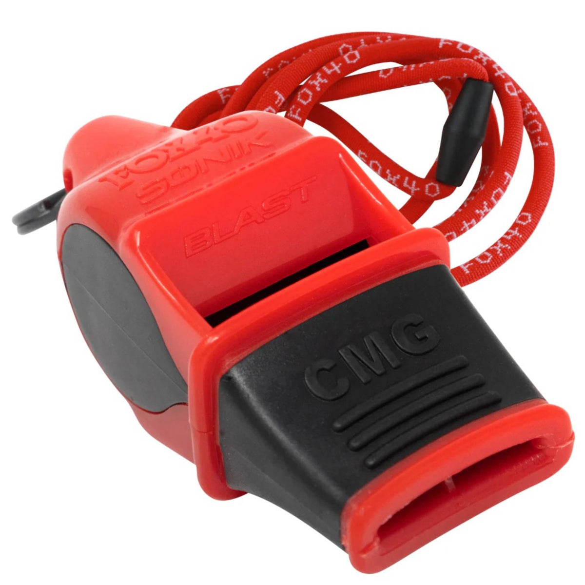Compact safety whistle with cushioned mouth grip and attached breakaway lanyard for secure and convenient use.