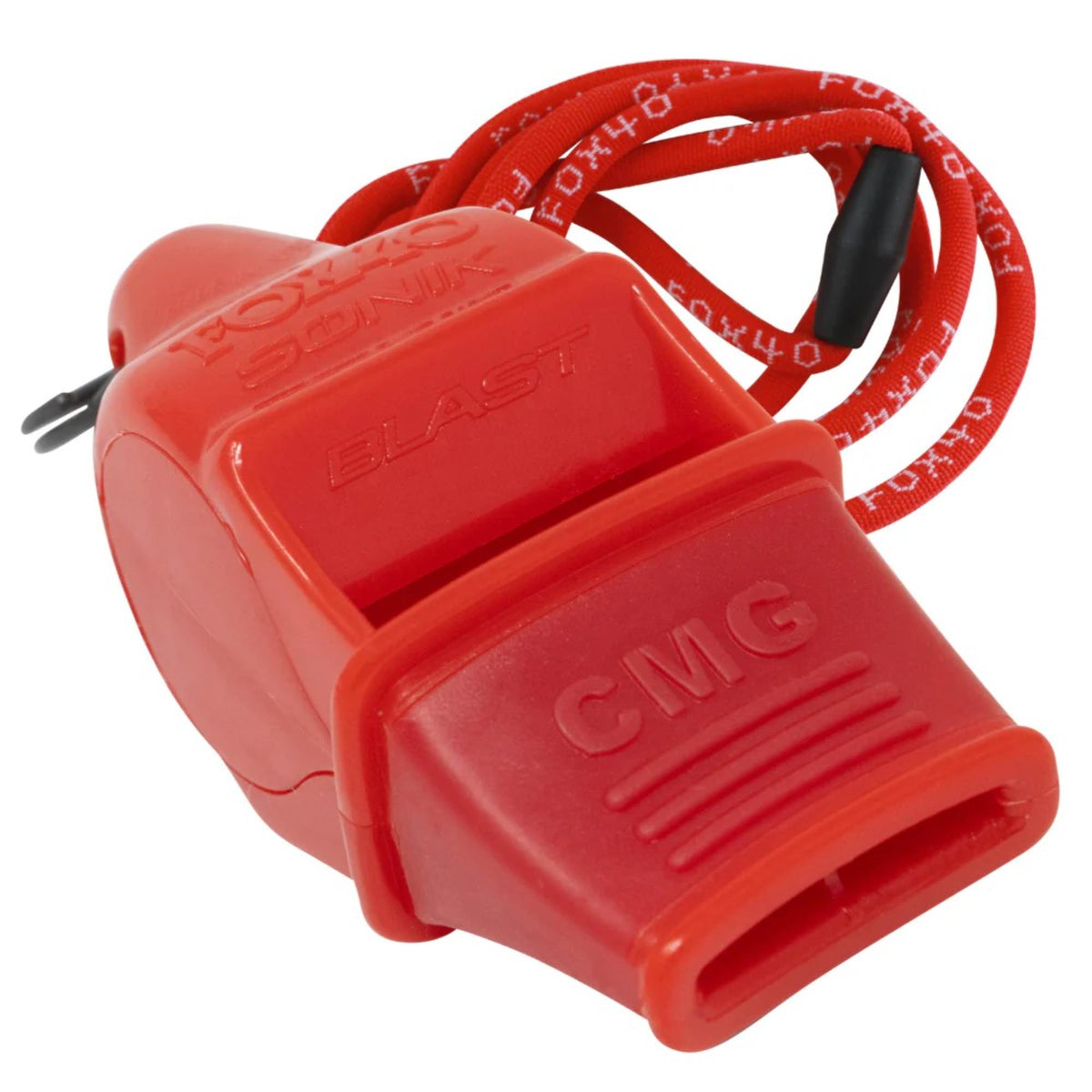 Compact safety whistle with cushioned mouth grip and attached breakaway lanyard for secure and convenient use.