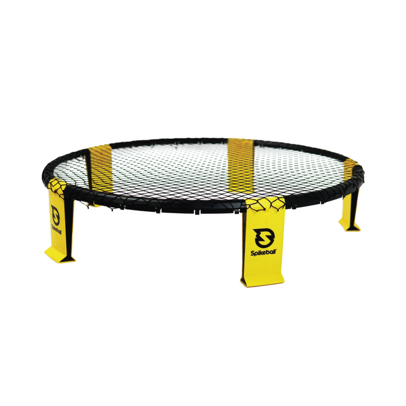 Spalding basketball rim with yellow stands on a white background