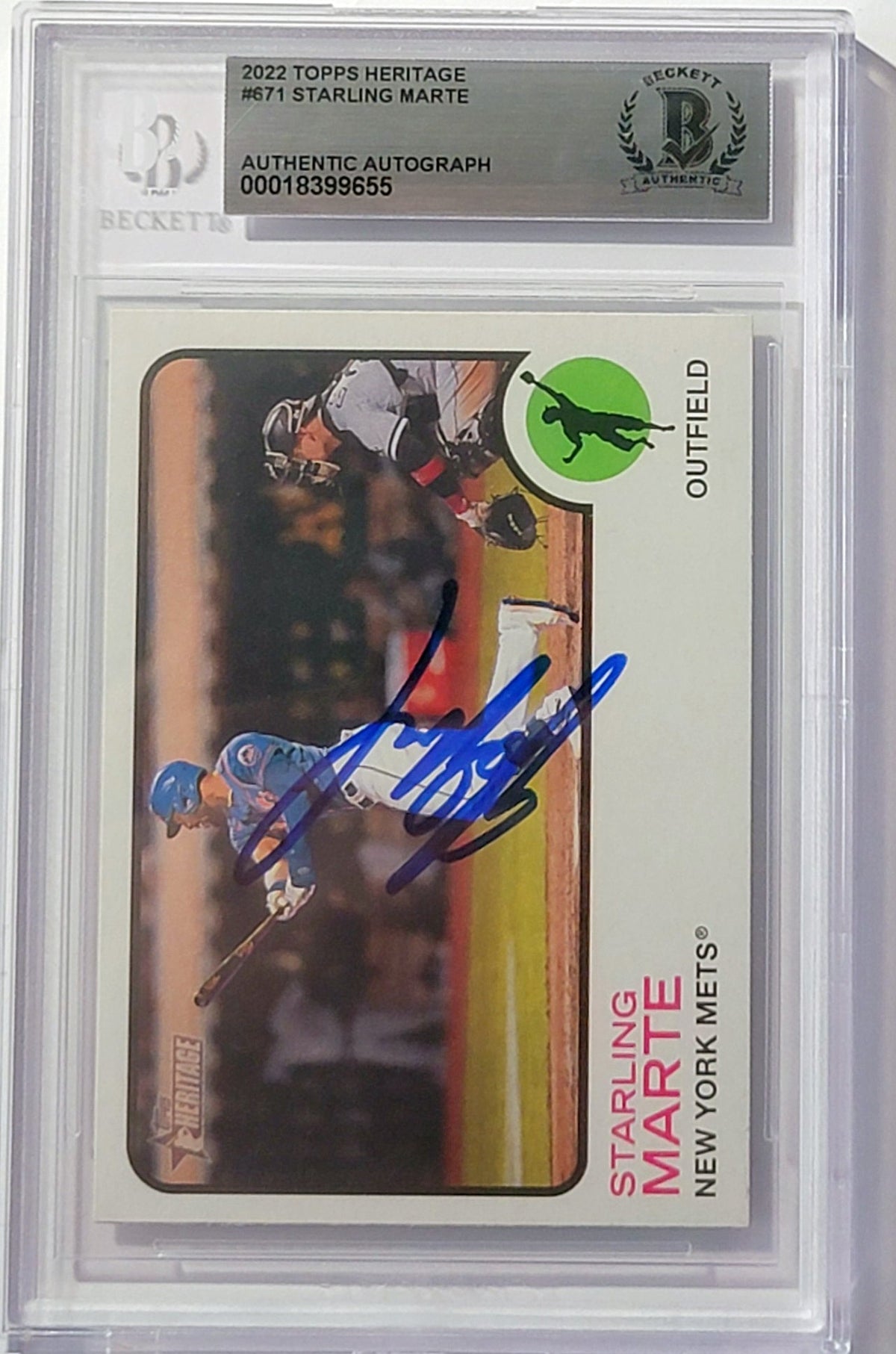 Starling Marte Autographed New York Mets 2022 Topps Heritage Card #671 Beckett