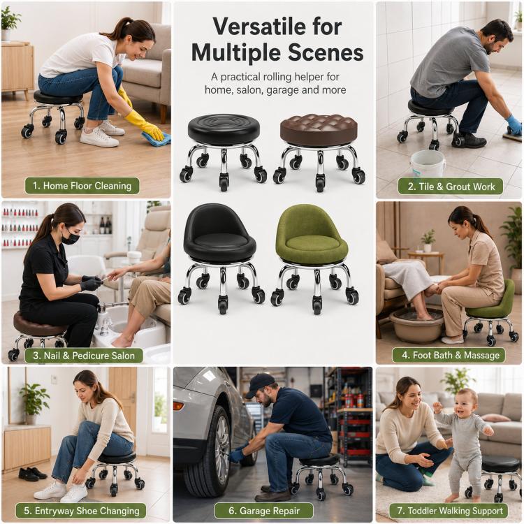 Low Rolling Stool with Wheels Small Swivel Roller Stool, 22cm Ripple Casters Black, 22cm Ripple Casters Red - View 20