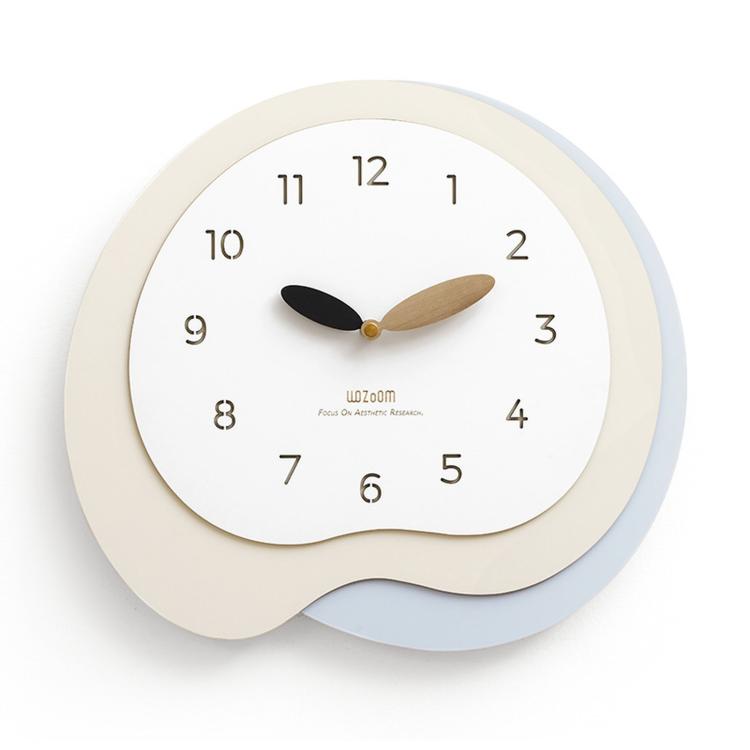 wozoom Modern Irregular Wall Clock Silent Decorative Wood Quartz Clocks For Living Room, Beige Blue With - View 2