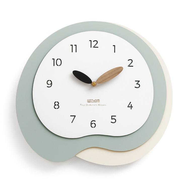 wozoom Modern Irregular Wall Clock Silent Decorative Wood Quartz Clocks For Living Room, Beige Blue With - View 3