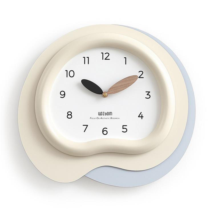 wozoom Modern Irregular Wall Clock Silent Decorative Wood Quartz Clocks For Living Room, Beige Blue With - View 5