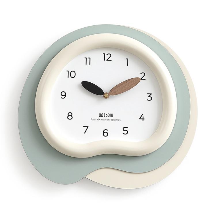 wozoom Modern Irregular Wall Clock Silent Decorative Wood Quartz Clocks For Living Room, Beige Blue With - View 6