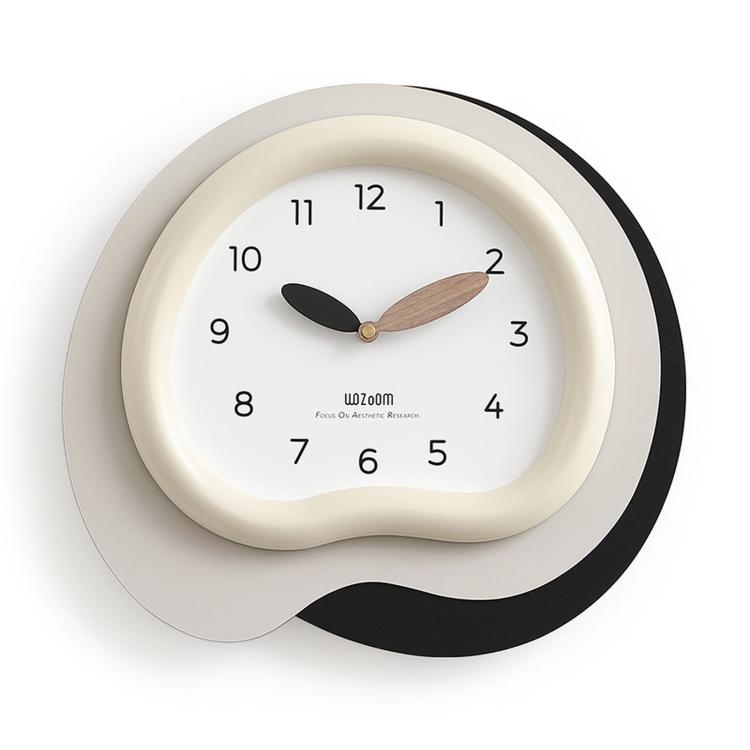 wozoom Modern Irregular Wall Clock Silent Decorative Wood Quartz Clocks For Living Room, Beige Blue With - View 7