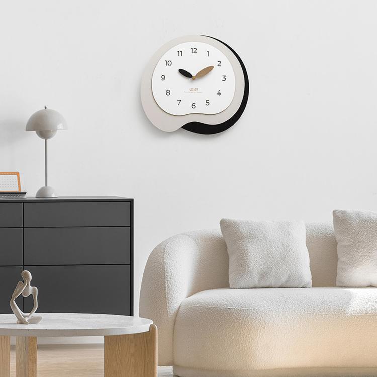 wozoom Modern Irregular Wall Clock Silent Decorative Wood Quartz Clocks For Living Room, Beige Blue With - View 8