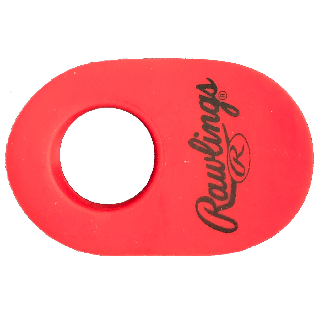 Red Rawlings hitter’s thumb guard with a circular opening, designed to fit over a baseball or softball bat handle to protect the hitter’s thumb and improve grip comfort during swings. ⚾