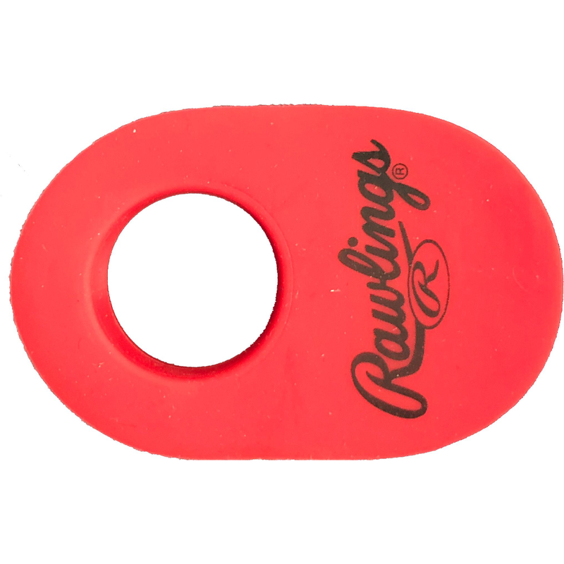 Red Rawlings hitter’s thumb guard with a circular opening, designed to fit over a baseball or softball bat handle to protect the hitter’s thumb and improve grip comfort during swings. ⚾