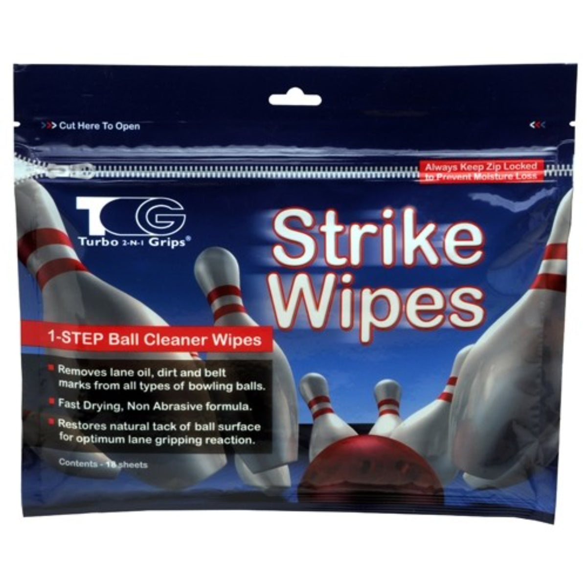 Turbo Strike Wipe Bowling Ball Cleaner Wipes 20 Sheet Zipper Pouch