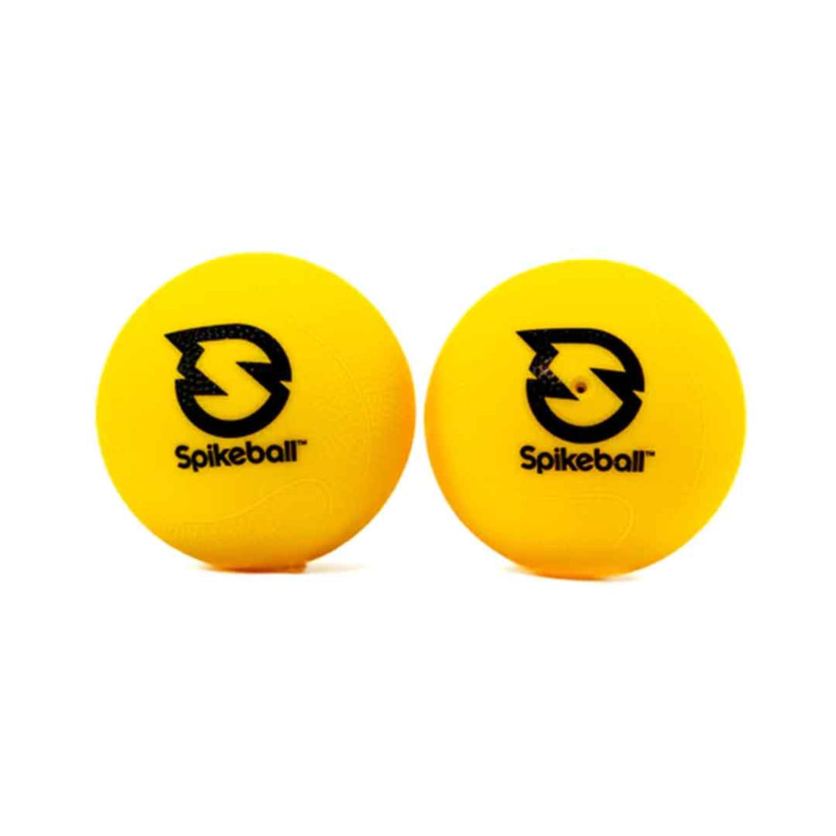 Two yellow Spikeball balls on a white background