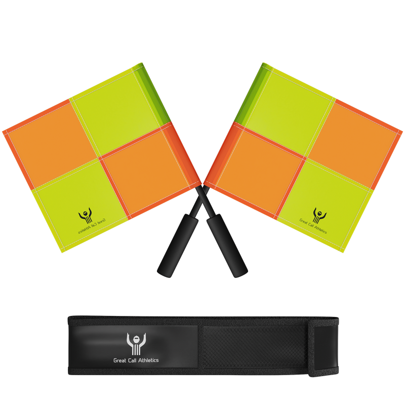 Soccer Referee Flag Pro Set Assistant Linesman Yellow Orange Checkered Flags