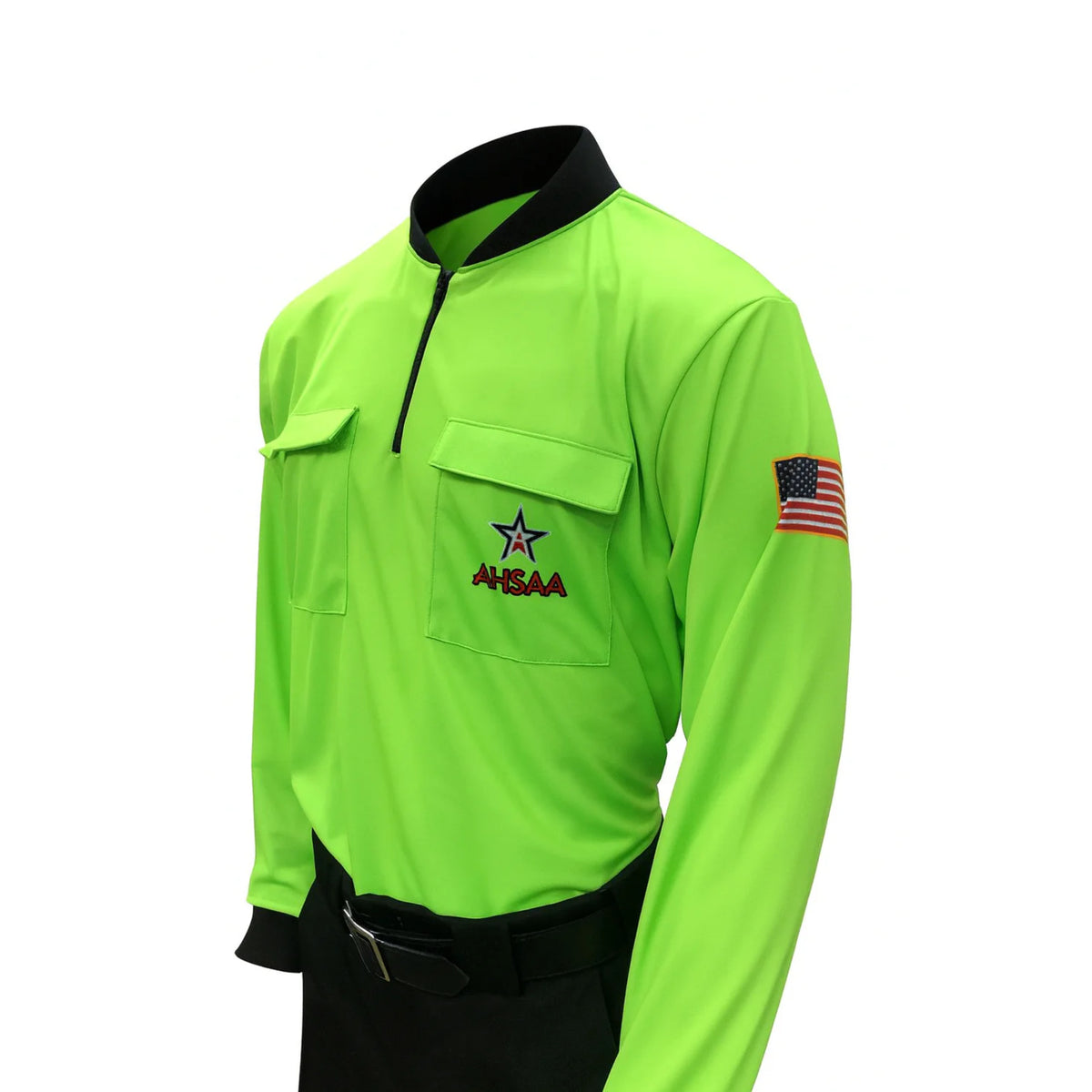 Smitty USA-901-AL-FG Alabama AHSAA Logo Green Soccer Referee Long Sleeve Shirt with USA Flag