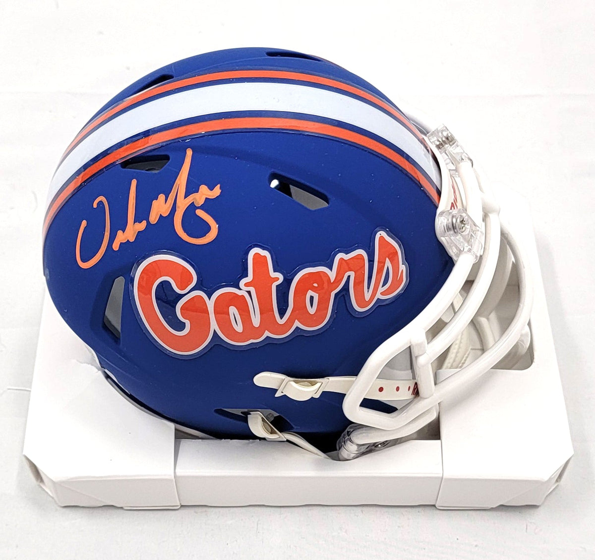 Urban Meyer Autographed Florida Gators Blue ALT Riddell Mini Helmet Beckett Witnessed