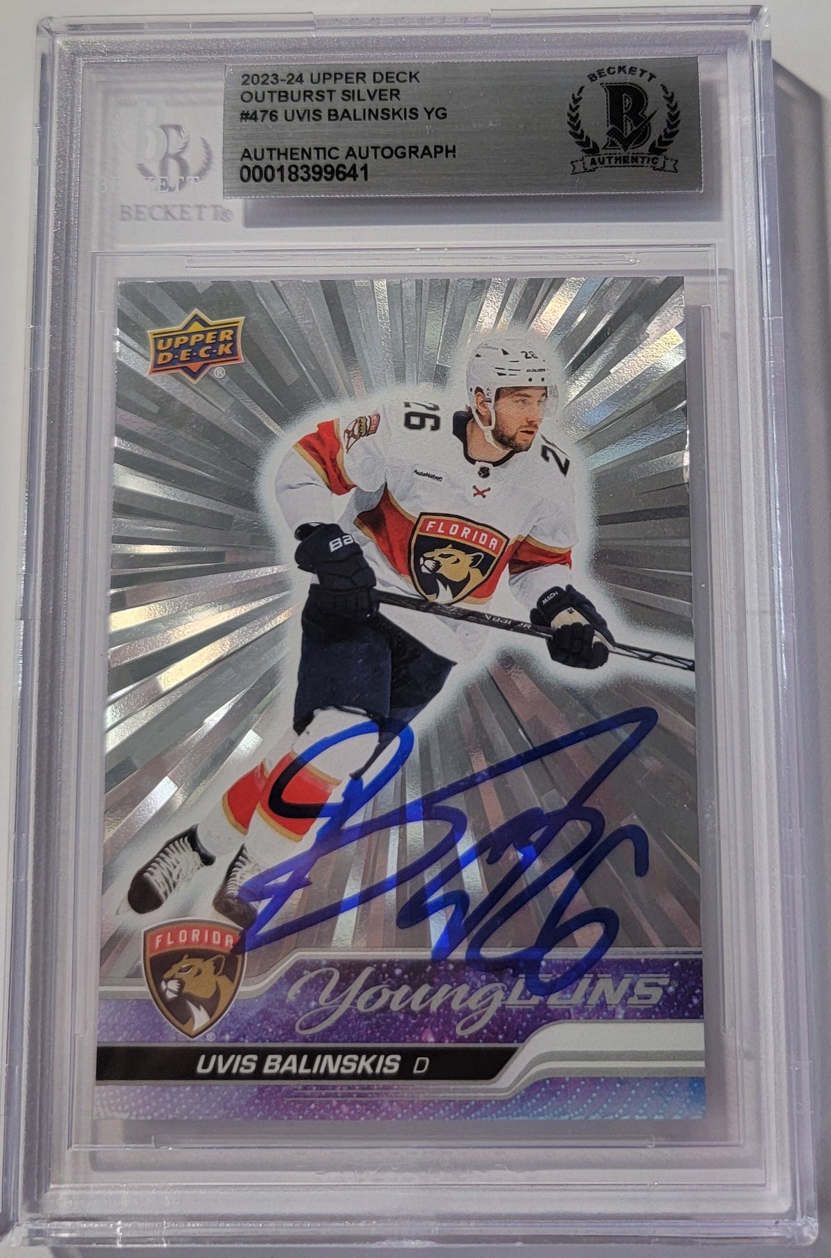 Uvis Balinskis Autographed Florida Panthers 2023-24 UD Young Guns Outburst Card Beckett