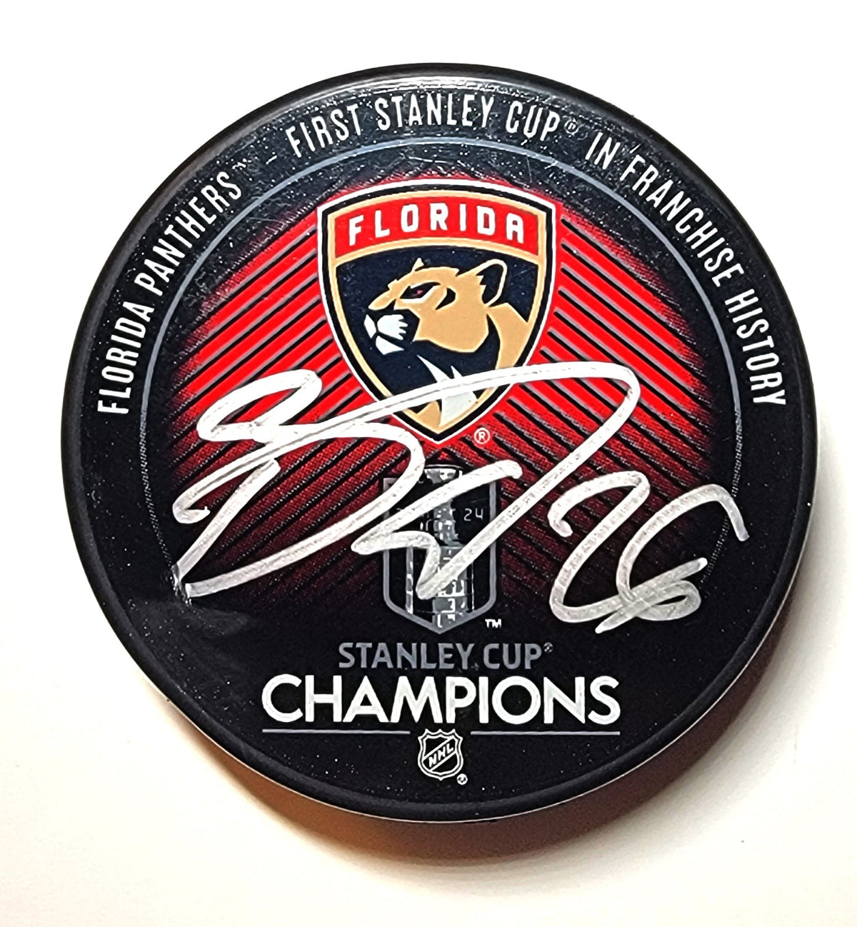Uvis Balinskis Autographed Florida Panthers 2024 Stanley Cup Champions Hockey Puck Beckett