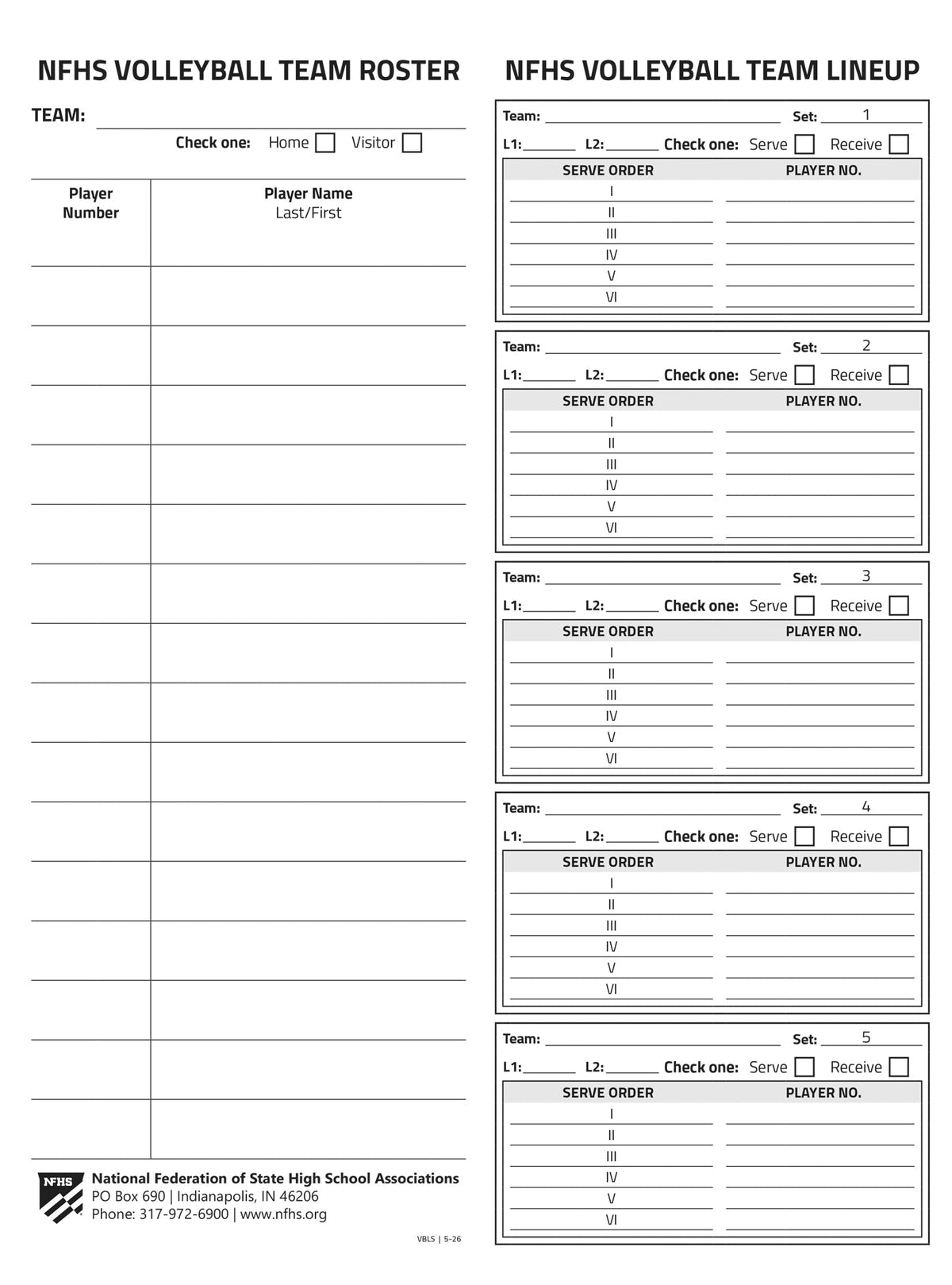 NFHS Volleyball Team Rosters and Lineup Sheets 100-sheet pad