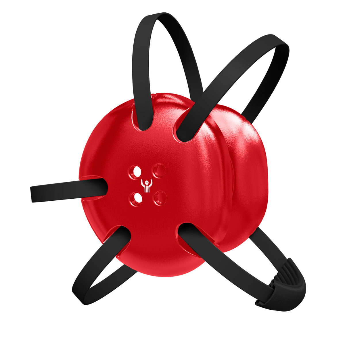 Red wrestling headgear for wrestlers with black straps custom