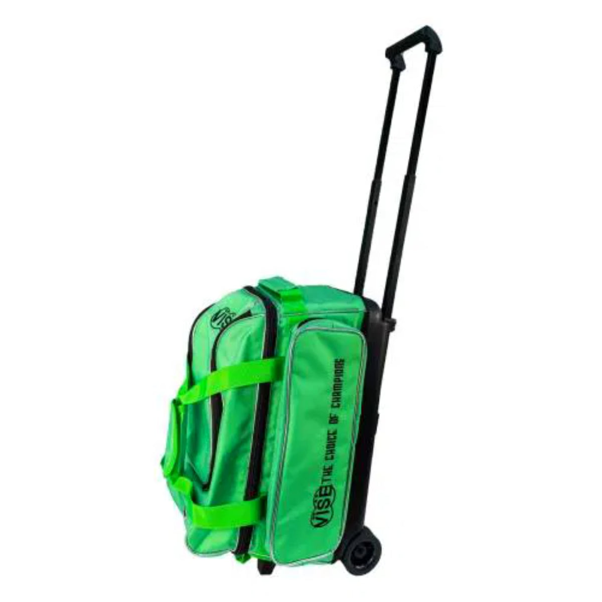 Green bowling bag with wheels on a white background