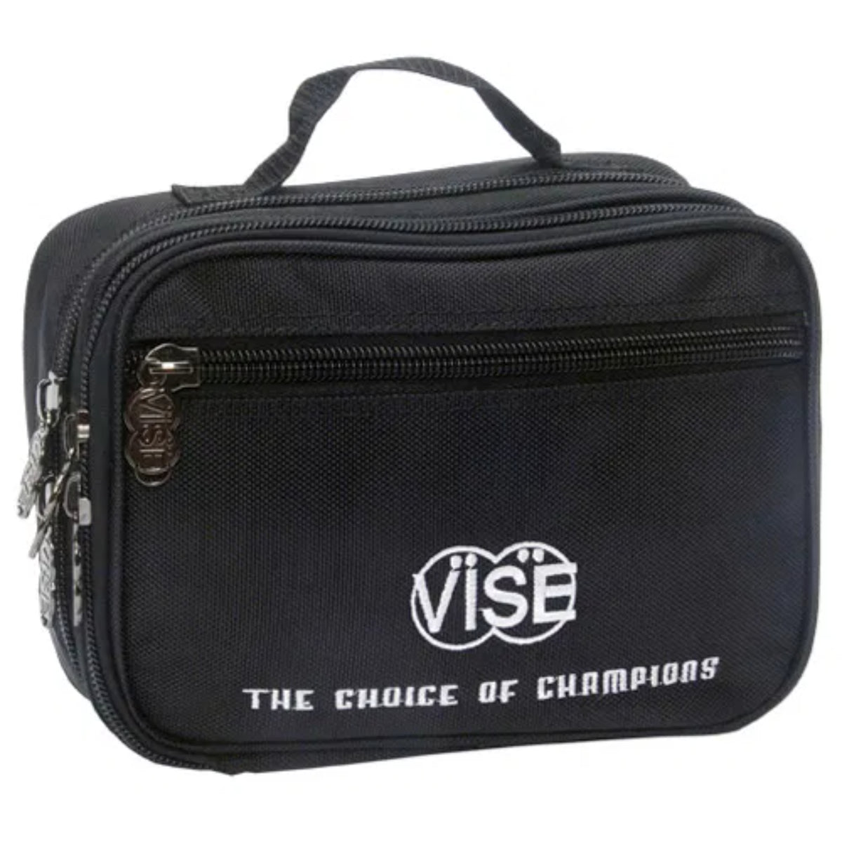 Black pouch with VISE logo and text on a white background