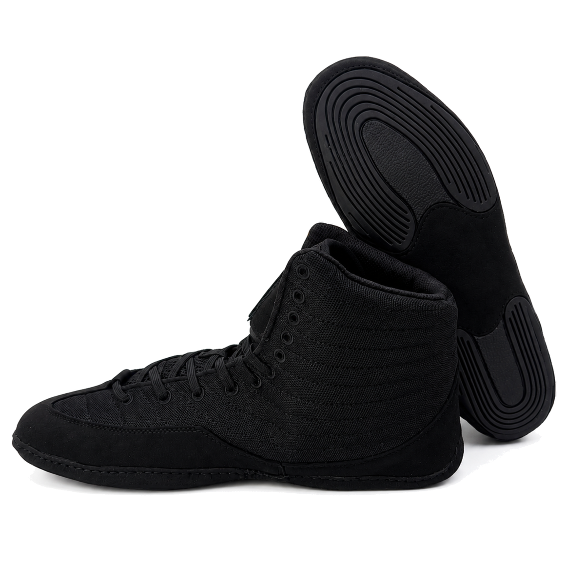 Great Call Athletics Rival Wrestling Shoe in Black - pair rear view with outsole