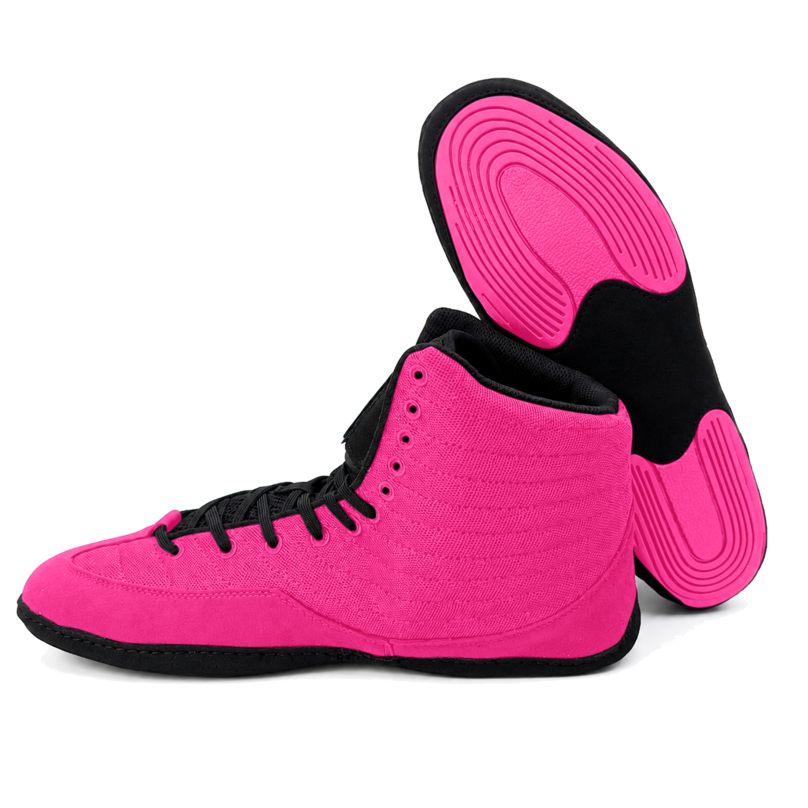 Great Call Athletics Rival Wrestling Shoe in Pink/Black - pair rear view with outsole