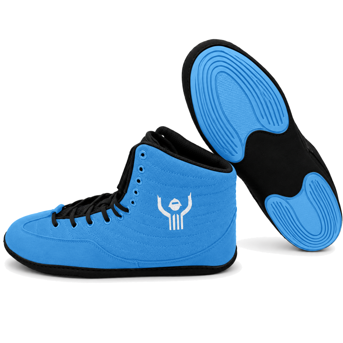 Great Call Athletics Rival Wrestling Shoe in Powder Blue/Black - side view with outsole