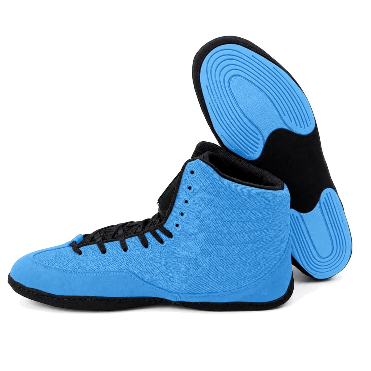 Great Call Athletics Rival Wrestling Shoe in Powder Blue/Black - pair rear view with outsole