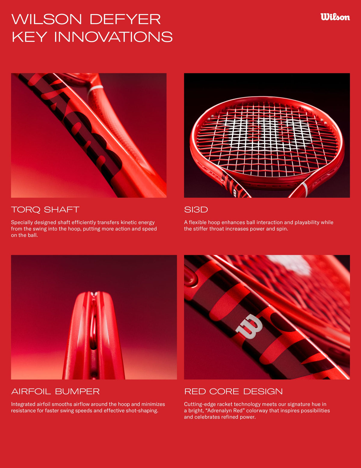 Wilson Defyer 100UL V1 Tennis Racket Unstrung, 9.3 oz in Red - alternate view 1
