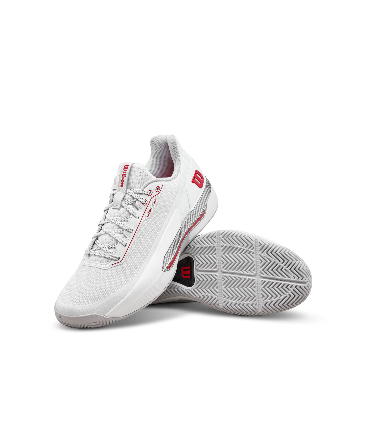 Wilson Rush Tour 5 Mens Tennis Shoes, Bright White/Wilson Red/Microchip - alternate view 6