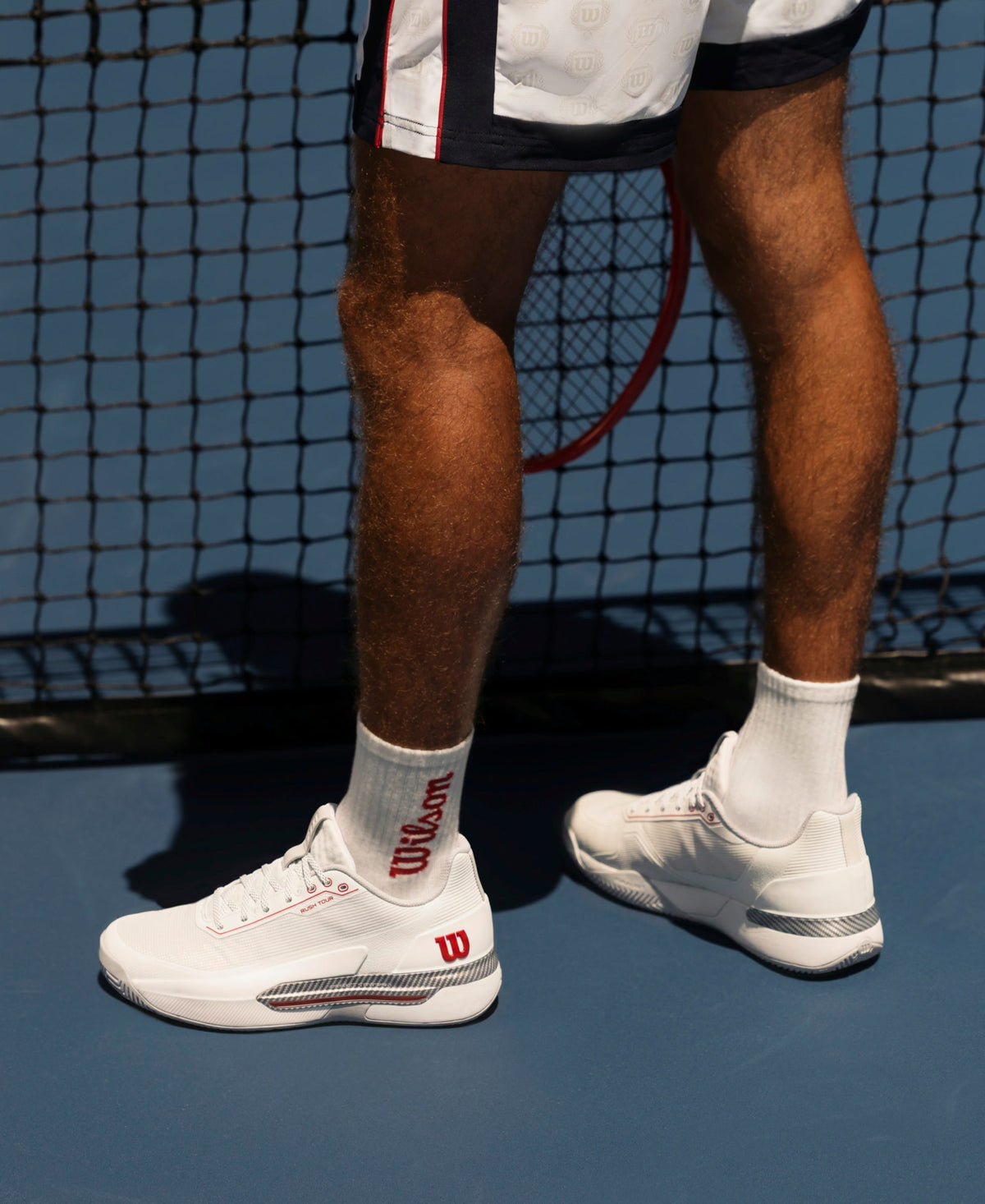 Wilson Rush Tour 5 Mens Tennis Shoes, Bright White/Wilson Red/Microchip - alternate view 8