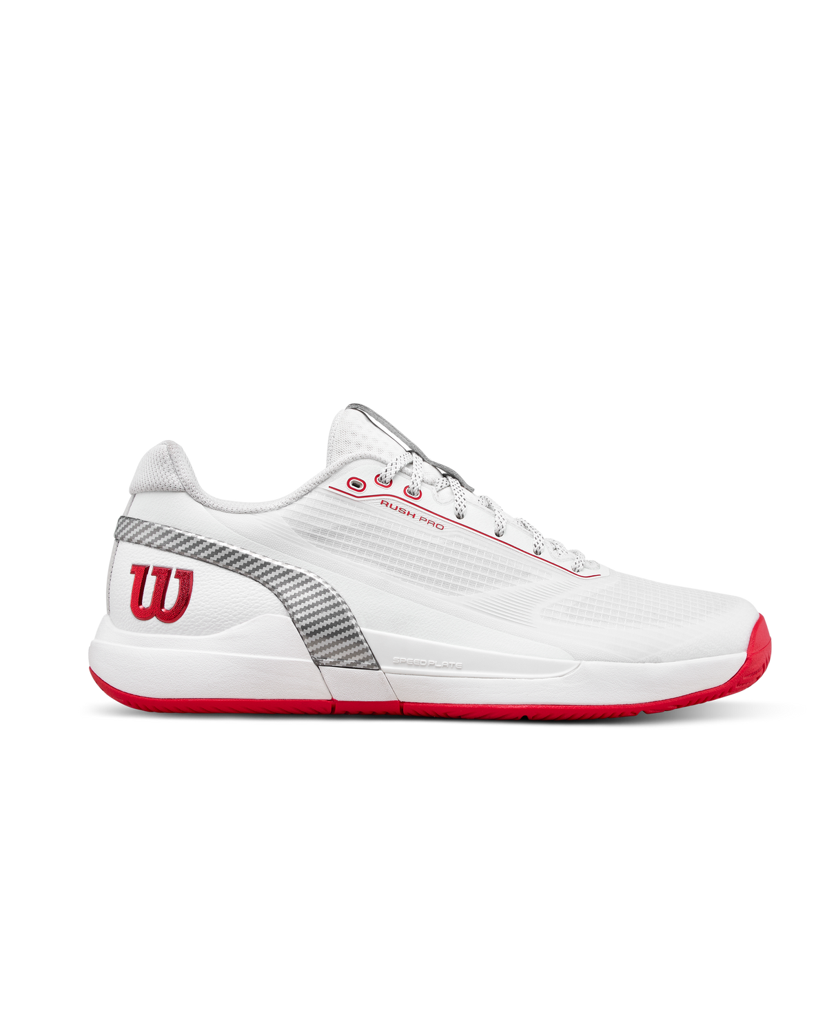 Wilson Rush Pro 5 Mens Tennis Shoes, Bright White/Wilson Red/Microchip - alternate view 2