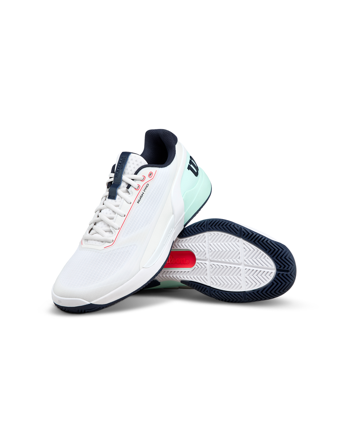 Wilson Rush Pro 5 Mens Tennis Shoes, White/Bay/Fiery Coral - alternate view 6