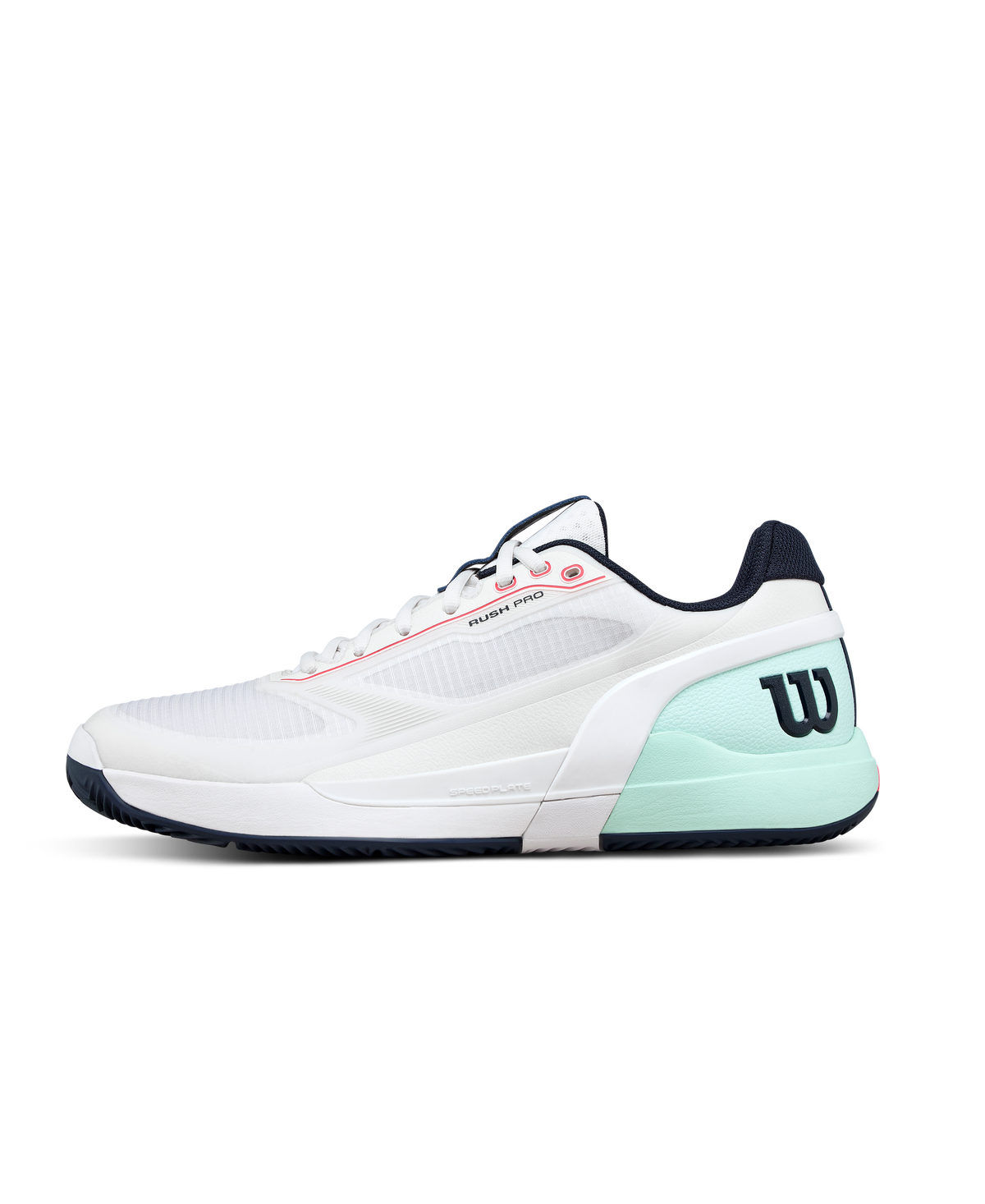 Wilson Rush Pro 5 Clay Mens Tennis Shoes, White/Bay/Fiery Coral - main view