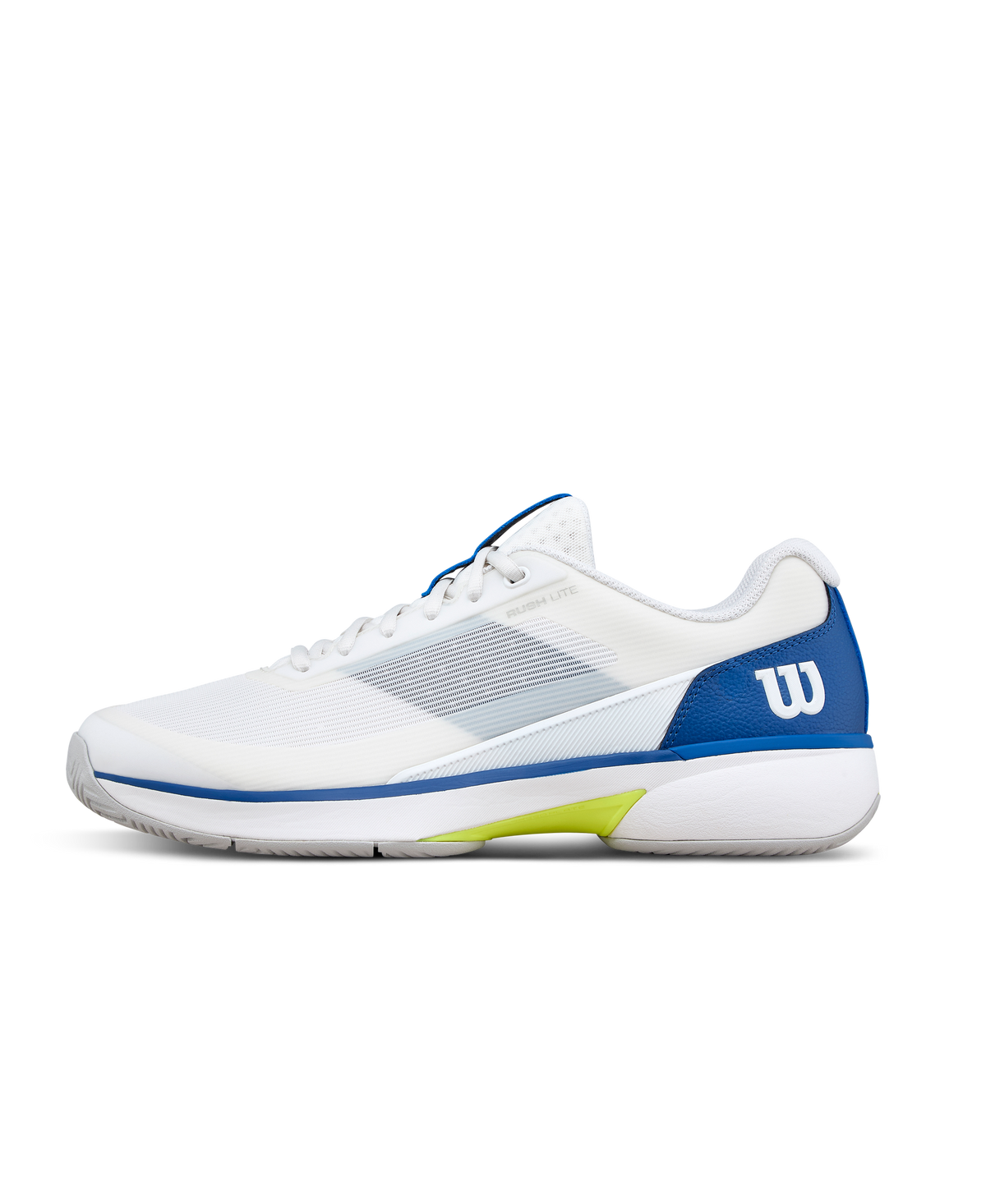 Wilson Rush Lite 5 Mens Tennis Shoes, White/Deja Vu Blue/Safety Yellow - main view